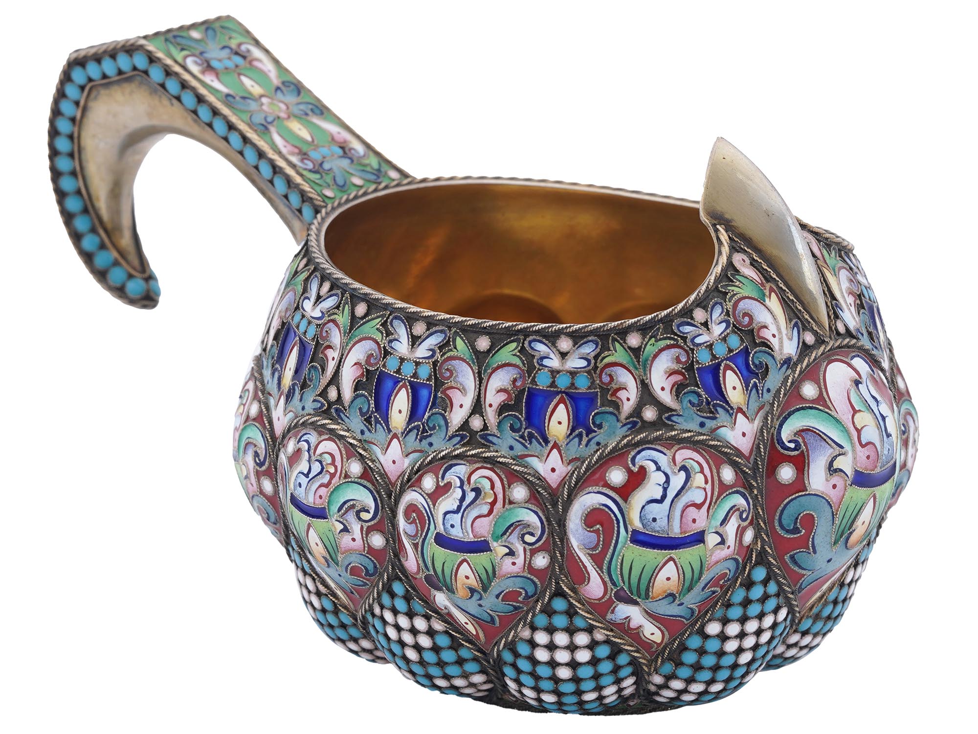 ART NOUVEAU RUSSIAN SILVER CLOISONNE ENAMEL KOVSH PIC-0